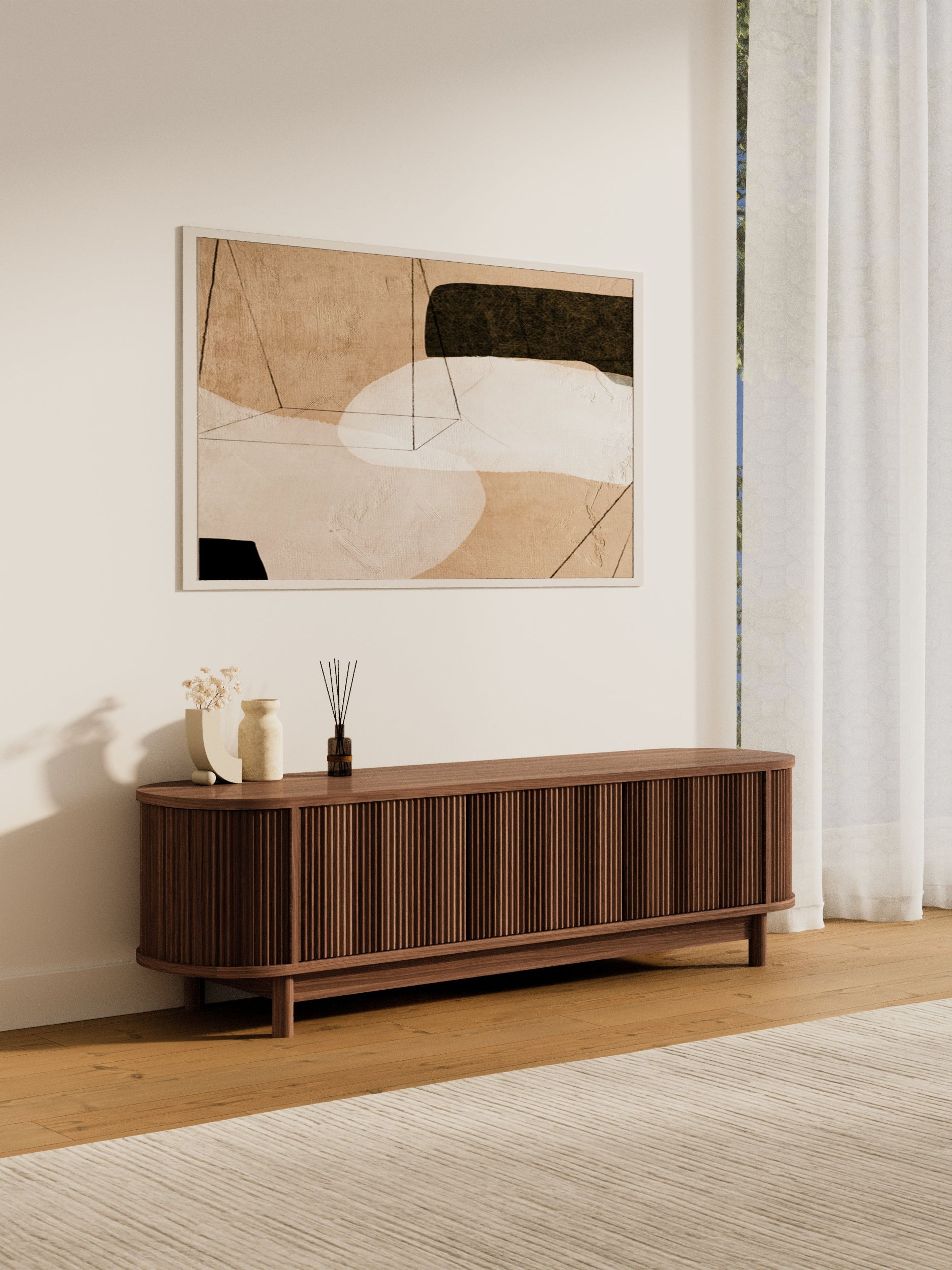 Zephyr Premium Walnut Curved TV Stand 160cm Entertainment Unit