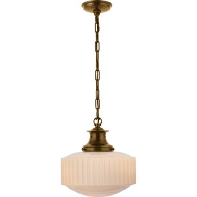 Thomas O'Brien Milton Road Flush Mount in Hand-Rubbed Antique Brass with White Glass Ceiling Light W14.25" x H14"