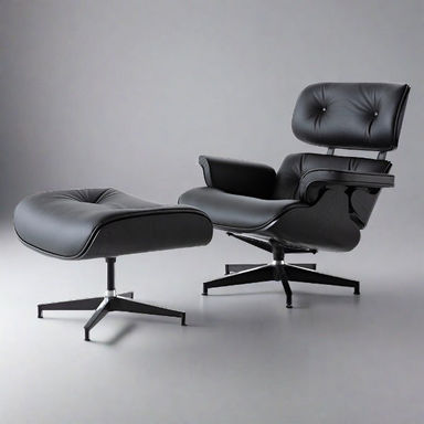 Sillón y otomana Eames Classic All Black - Madera de fresno de ébano | cuero italiano
