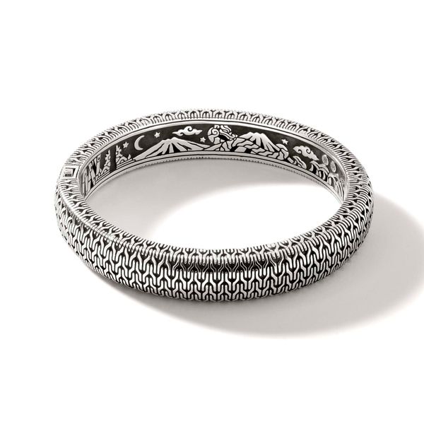 Carved Chain Hinged Bangle, Sterling Silver|BB900968