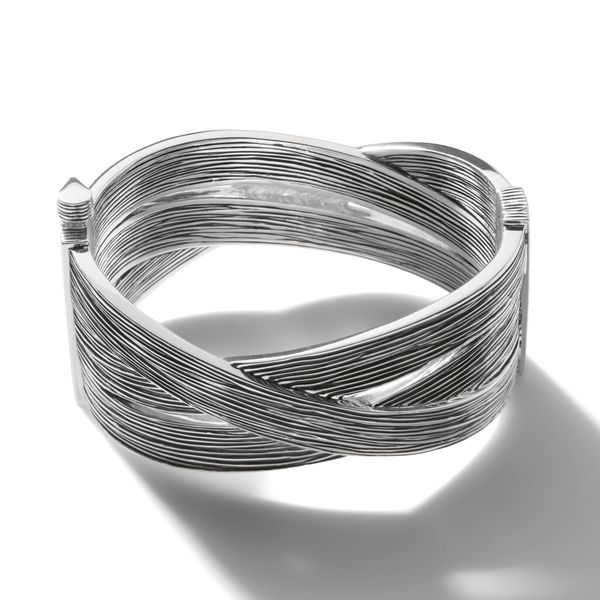 Bamboo Hinged Bangle, Sterling Silver, Wide|BU50081