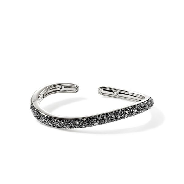 Surf Hinged Cuff, Sterling Silver, Black Sand Diamond Pavé, Slim|CBP9011162MDI