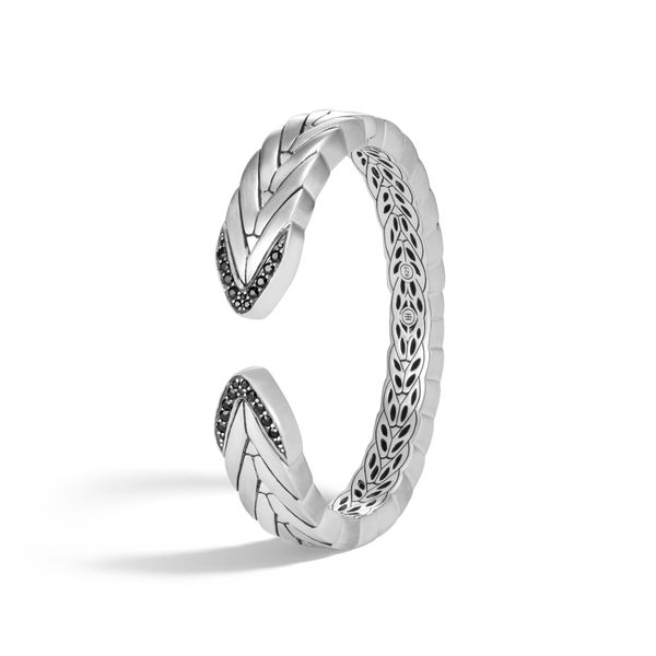 Modern Chain Brushed Hinged Cuff with Black Sapphire|CBS945334BHBLS