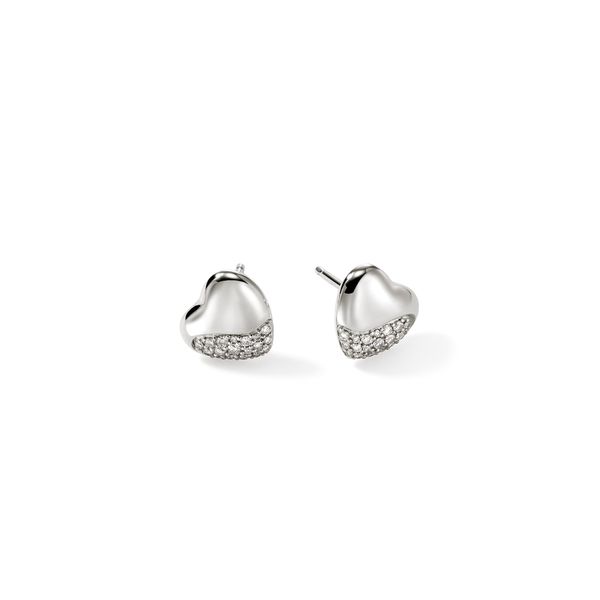 Pebble Heart Stud Earrings, Silver, Diamonds|EBP9012342DI