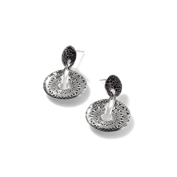 Carved Chain Drop Earrings, Silver, Pavé|EBS9007314BLSBN