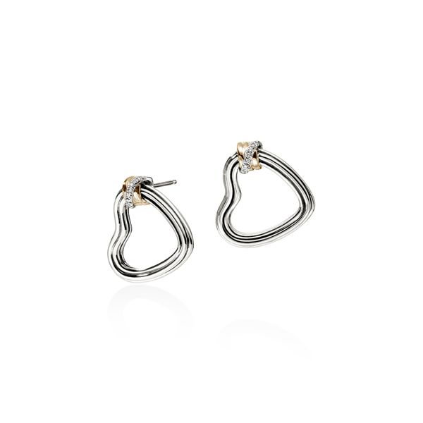 Bamboo Heart Earrings, Silver, Gold, Diamonds|EZZP501122DI