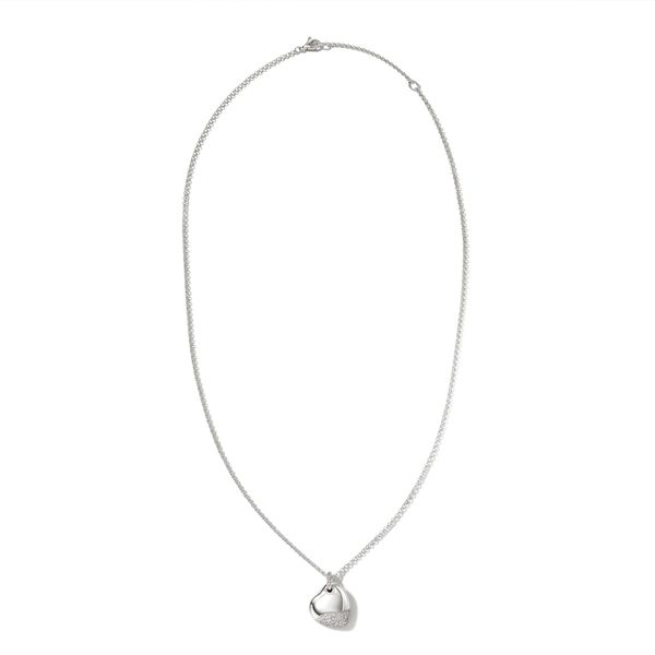 Pebble Heart Necklace, Silver, Diamonds, Large|NBP9012452DI
