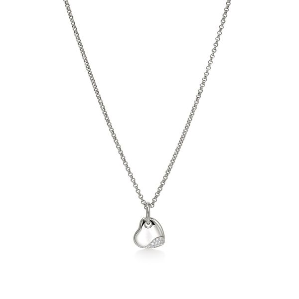 Pebble Heart Necklace, Silver, Diamonds, Small|NBP986732DI