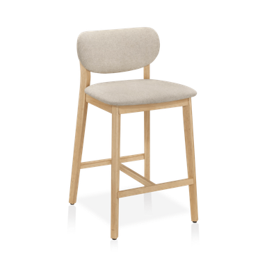 Fabric and Natural Wood Bar Stool