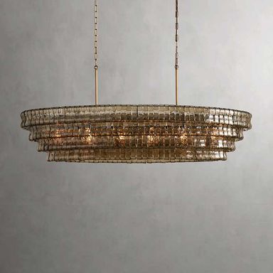 Denise Ghiaccio Oval Chandelier in Glass Brass 54"/65"