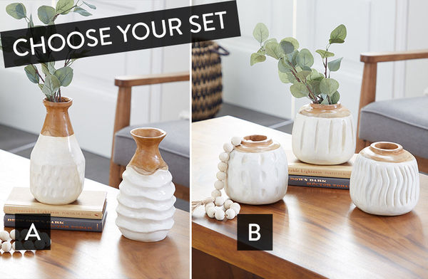 White Teak Wood Table Vase Set, Pick Your Style