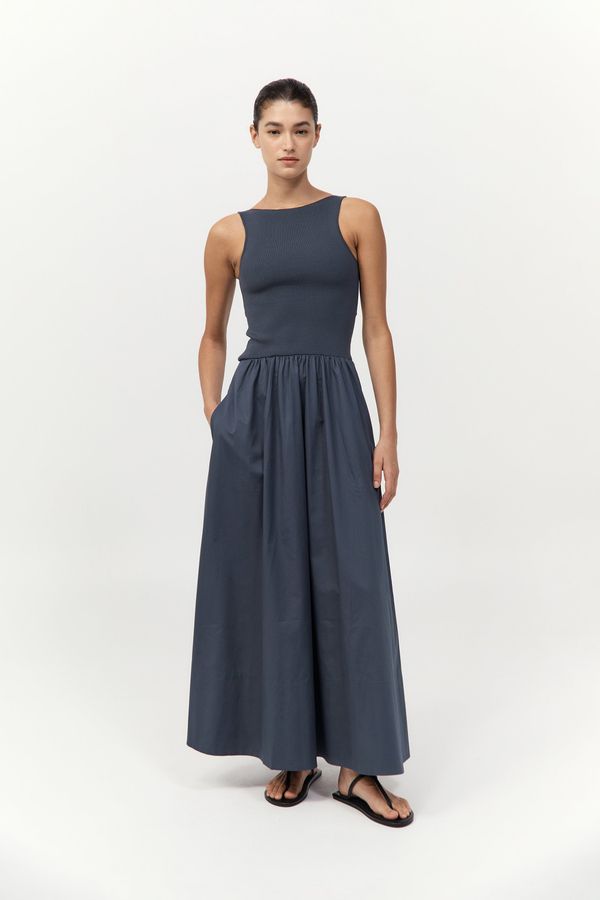 Bateau Cut Out Dress - Graphite