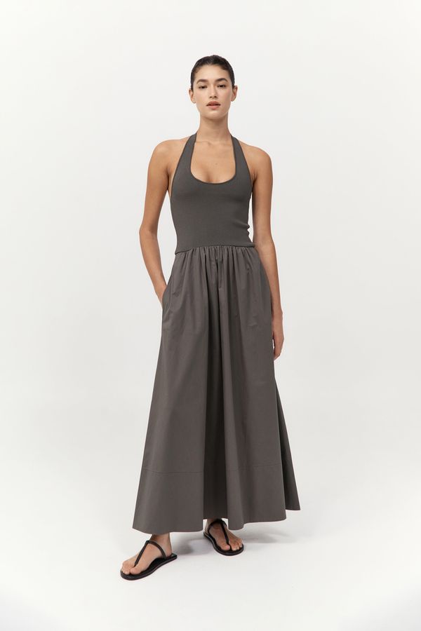 Halter Gathered Dress - Khaki