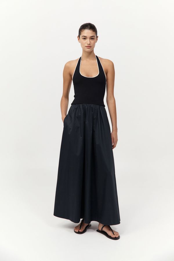 Halter Gathered Dress - Black