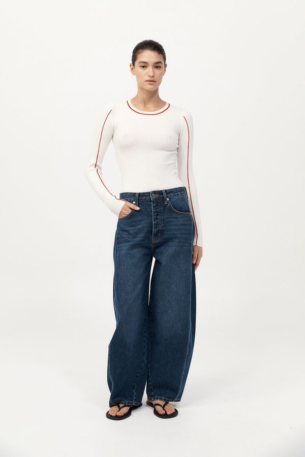 Fine Line Long Sleeve Top - Off White / Red