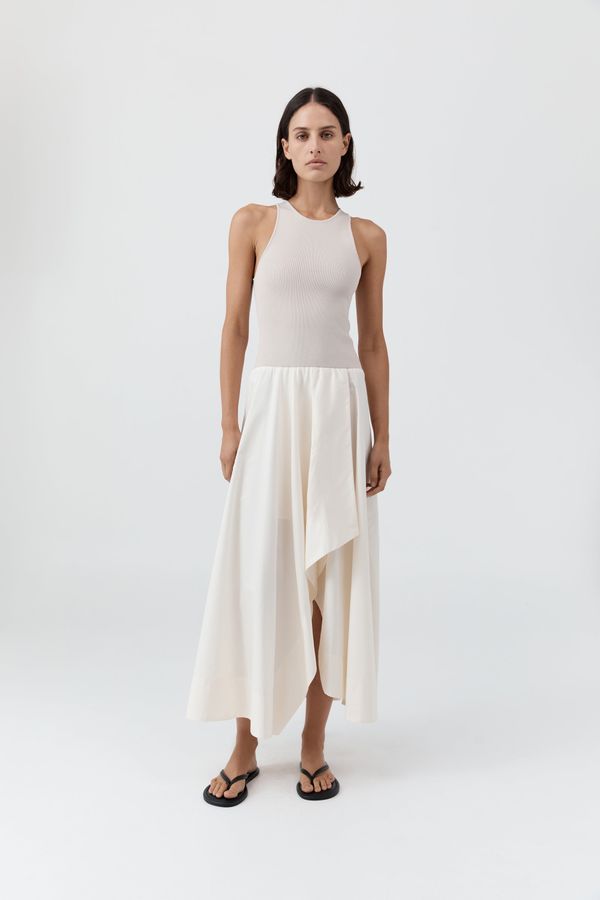 Knit Bodice Asymm Dress - Ecru