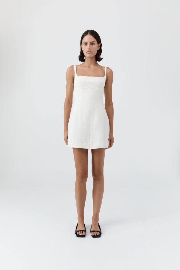 Tailored Square Neck Mini Dress - Off White