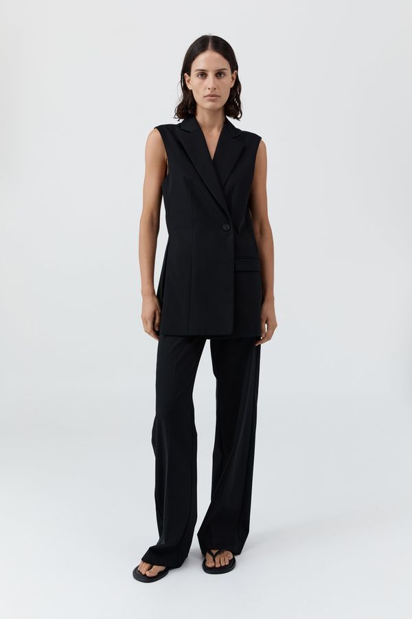 Wool Sleeveless Split Blazer - Black