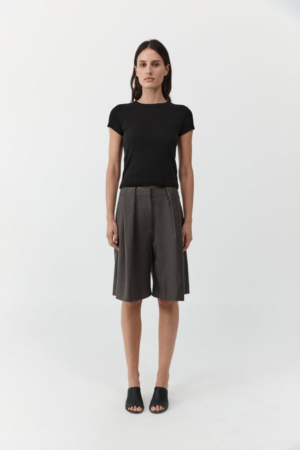 Wool Pleat Loop Shorts - Mulch