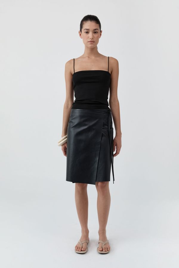 Leather Everyday Wrap Skirt - Black