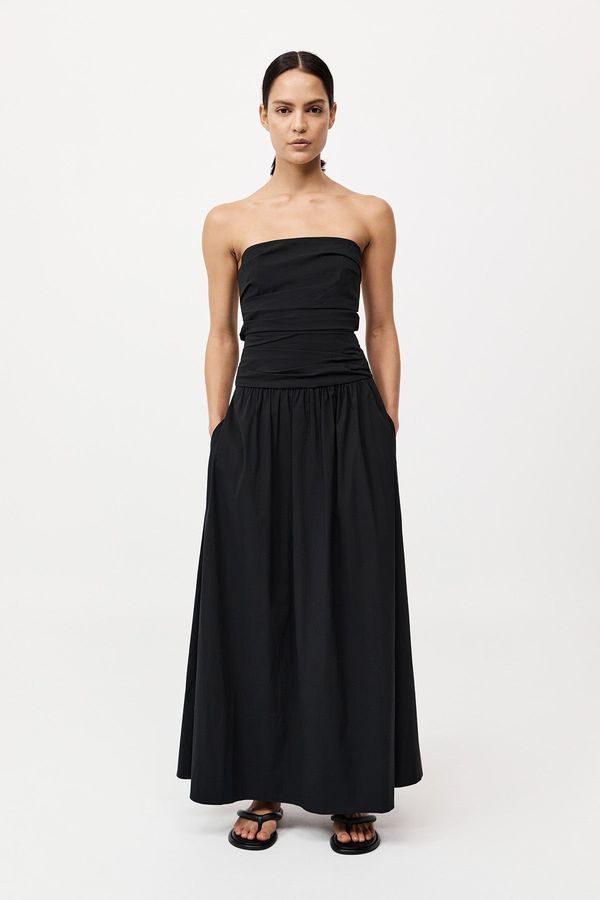 Gathered Strapless Tie Back Dress - Black
