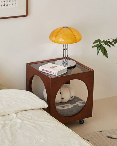 Rolling Solid Wood Side Table Bar Cart