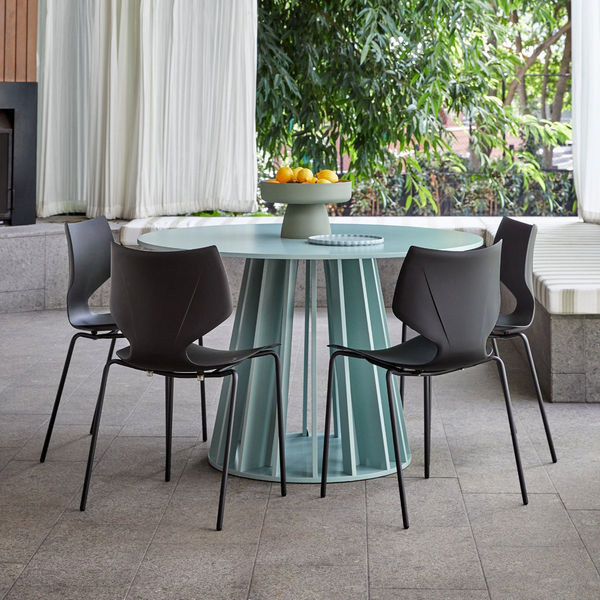 Rune Four Seater Slatted Round Dining Table - Sage