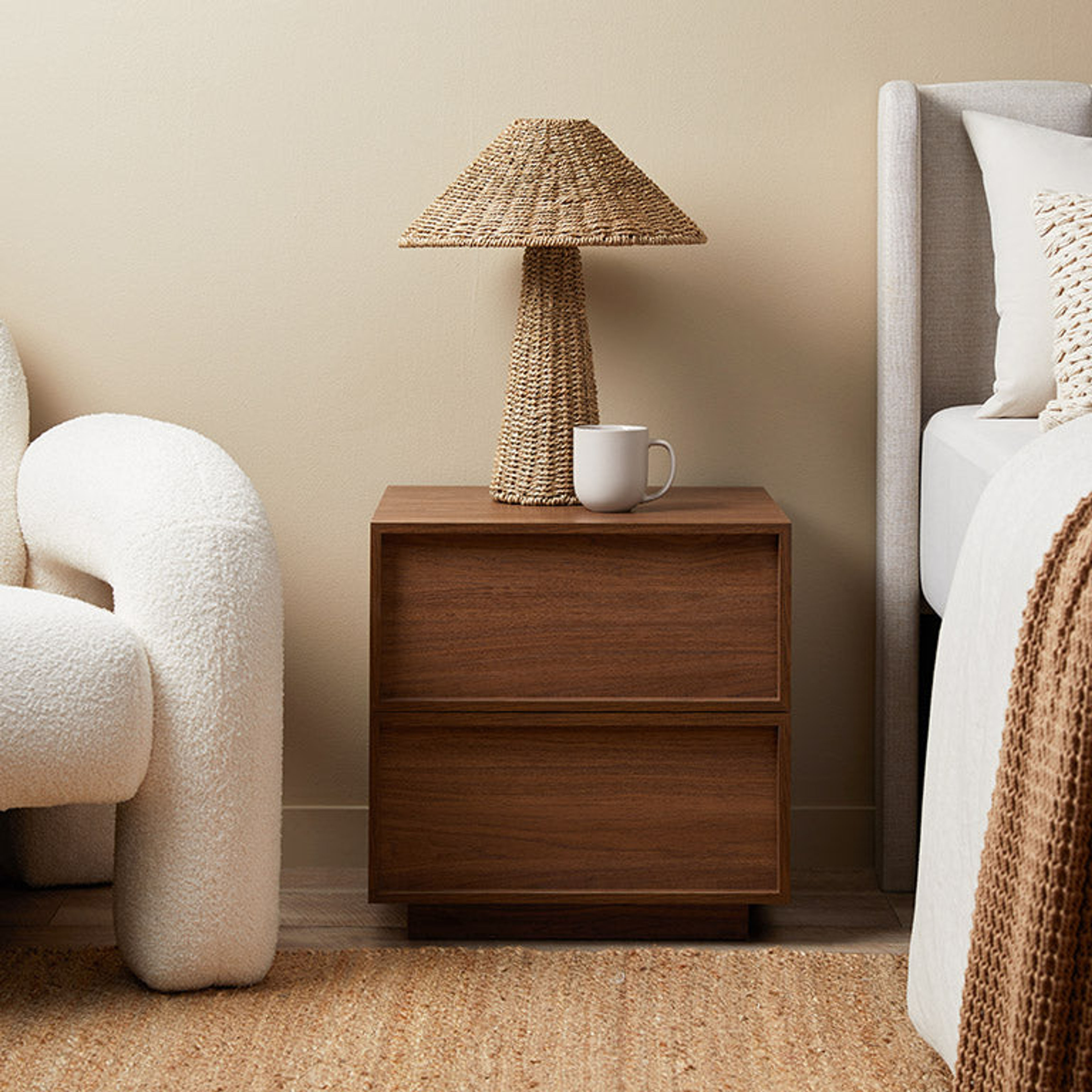 Osaka Walnut Bedside Table - Modern Nightstand with Storage