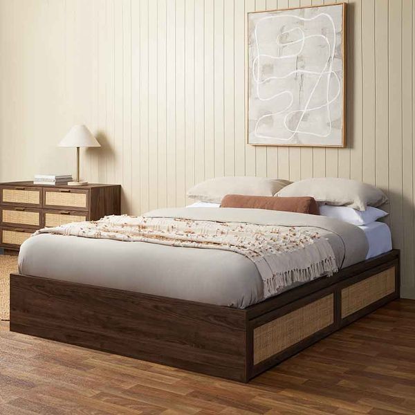 Noosa Rattan Storage Bed Base - Walnut