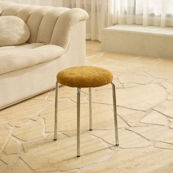 Vivi Chrome Stool - Mustard Cheneille