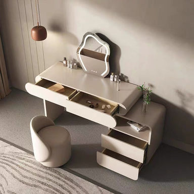 Luxuary vanity set with Cabinet, Adjustable Brightness Mirror and Cushioned Stool