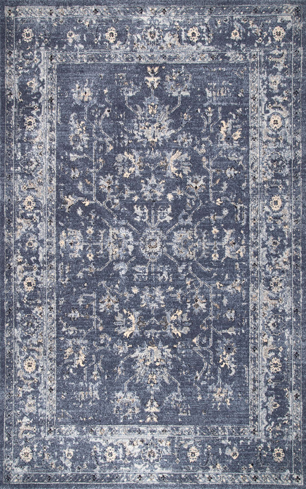Blue Bordered Floral 5' x 8' rug