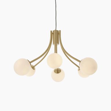 Bloom 6 Light Pendant Light | Opal & Brass