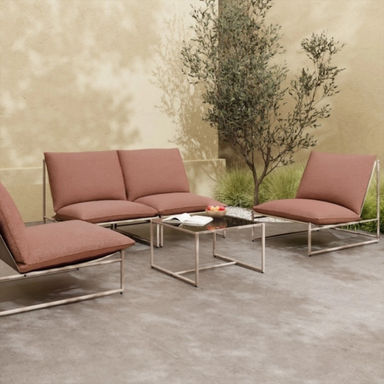 Enzo Garden Lounge Set | Burgundy Chequeboard & Taupe