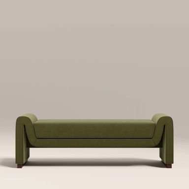 Bennett Bench | Moss Green Sustainable Mohair Velvet & Walnut