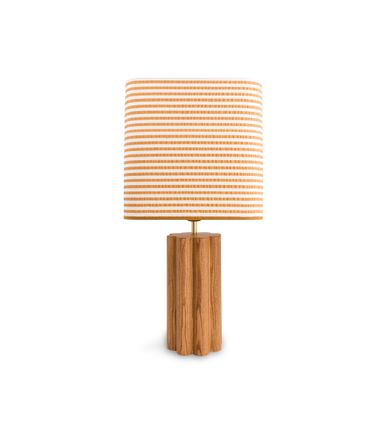 Gioia Table Lamp, Ash Wood with Iroko Finish and Figaret Ochre Striped Seersucker