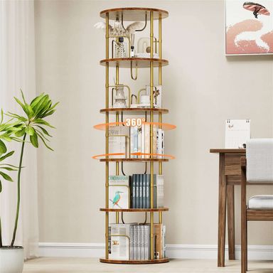 Flycity 3-5 Tier Rotating Bookshelf With 360° Spinning Display