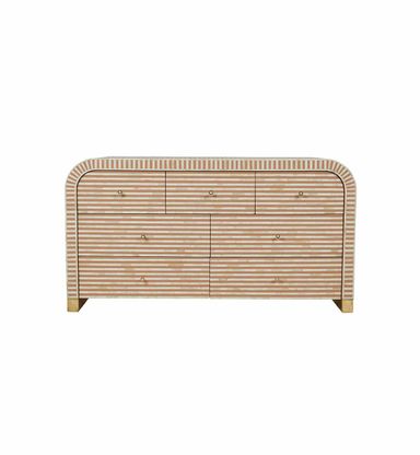 Bone Inlay Curved 7-Drawer Commode In Almond