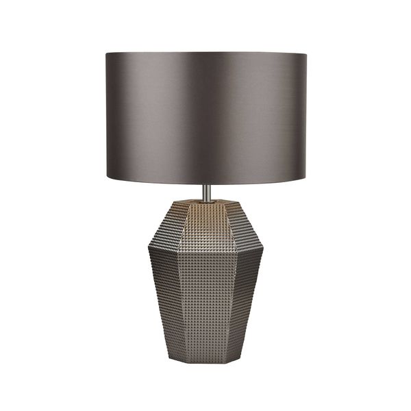 Smoked Glass Table lamp with Grey Drum Shade