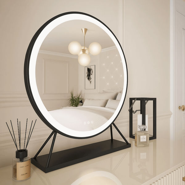 Grace Round Hollywood Mirror Black 60x67cm