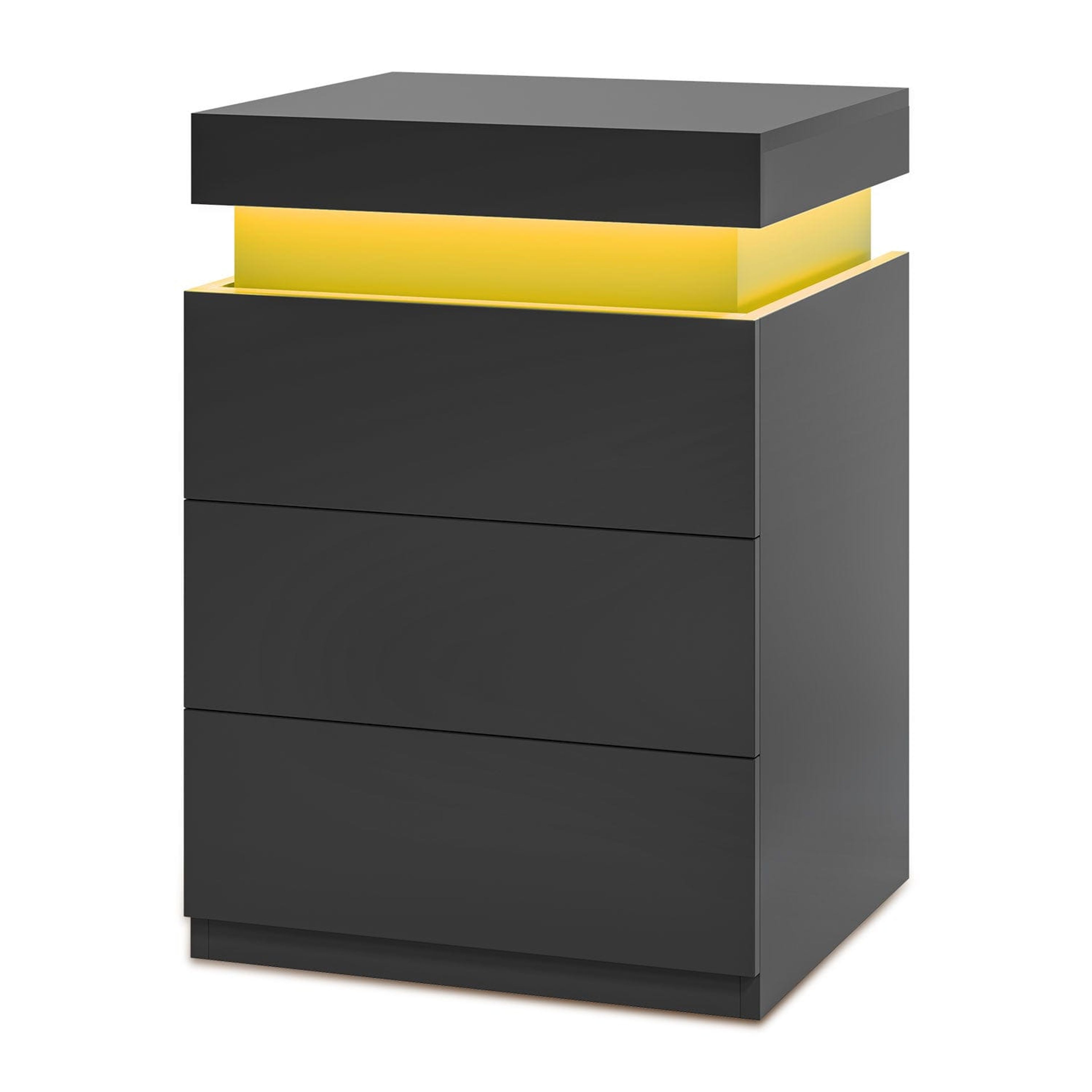 Black Nightstand with LED Lights & Charging Station