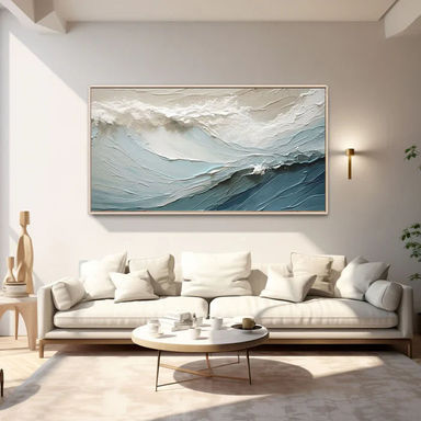 Cascading Ocean Layers-Textured Ocean Wave Oil Painting for Modern Interiors
