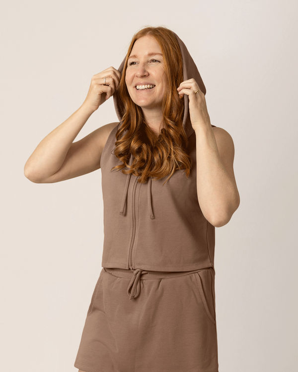 French Terry Sleeveless Nursing Hoodie | Taupe