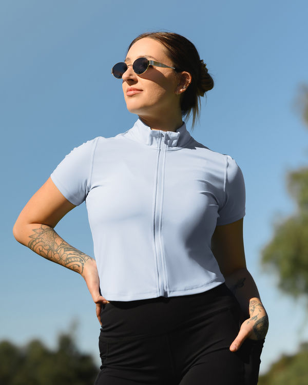 Presley Active Zip Front Nursing Top | French Blue