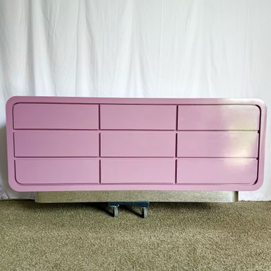 Postmodern Light Purple Gloss Laminate Waterfall Dresser With Chrome Base