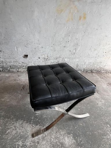 Barcelona ottoman in black leather and chrome (after design by Mies van der Rohe)
