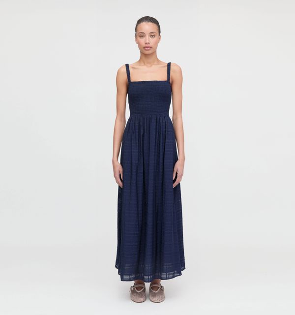 The Anita Nap Dress - Navy Sheer Plaid