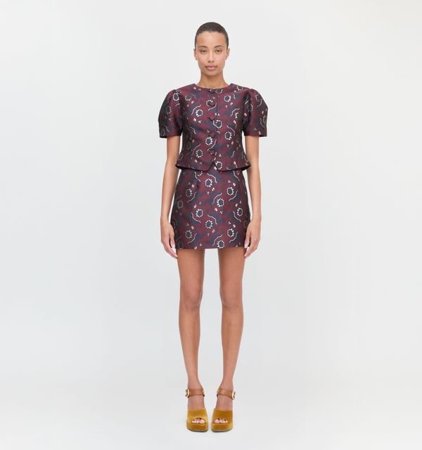 The Hallie Skirt - Burgundy Baroque Jacquard