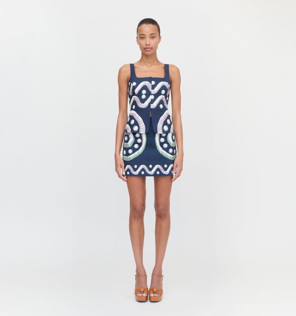 The Hallie Skirt - Navy Mochaware