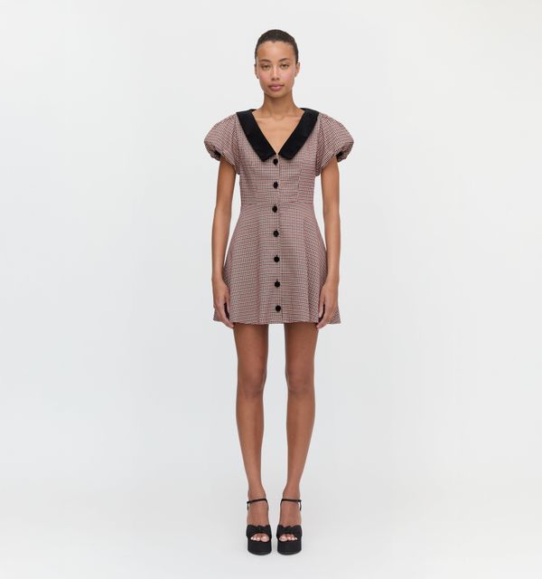 The Samantha Dress - Burgundy Holmes Houndstooth